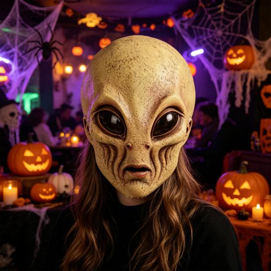 Товары для фестивальных костюмов Маска пришельца на все лицо для Хэллоуина, Костюм существа из НЛО в стиле Sci-Fi, Страшный персонаж из фильма Латексный головной убор Косплей Вечеринки