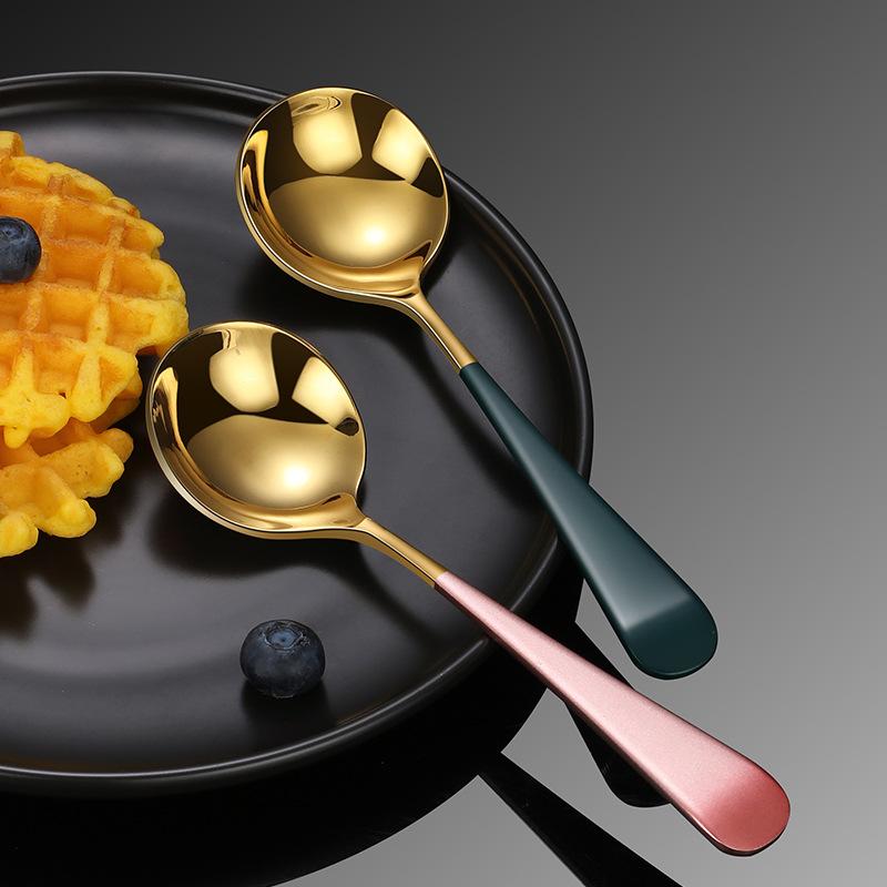 1 Pcs 304 Stainless Steel Spoon Household Dining Round Head Spoon Creative Long Handle Spoon Cute Small Spoon