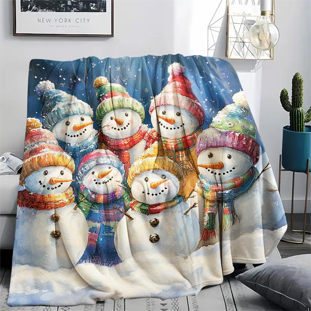 Snowmen Print Flannel Blanket, High quality Comfortable for All Seasons, Home Decor, Warmth and Comfort, Perfect for Christmas Gifts