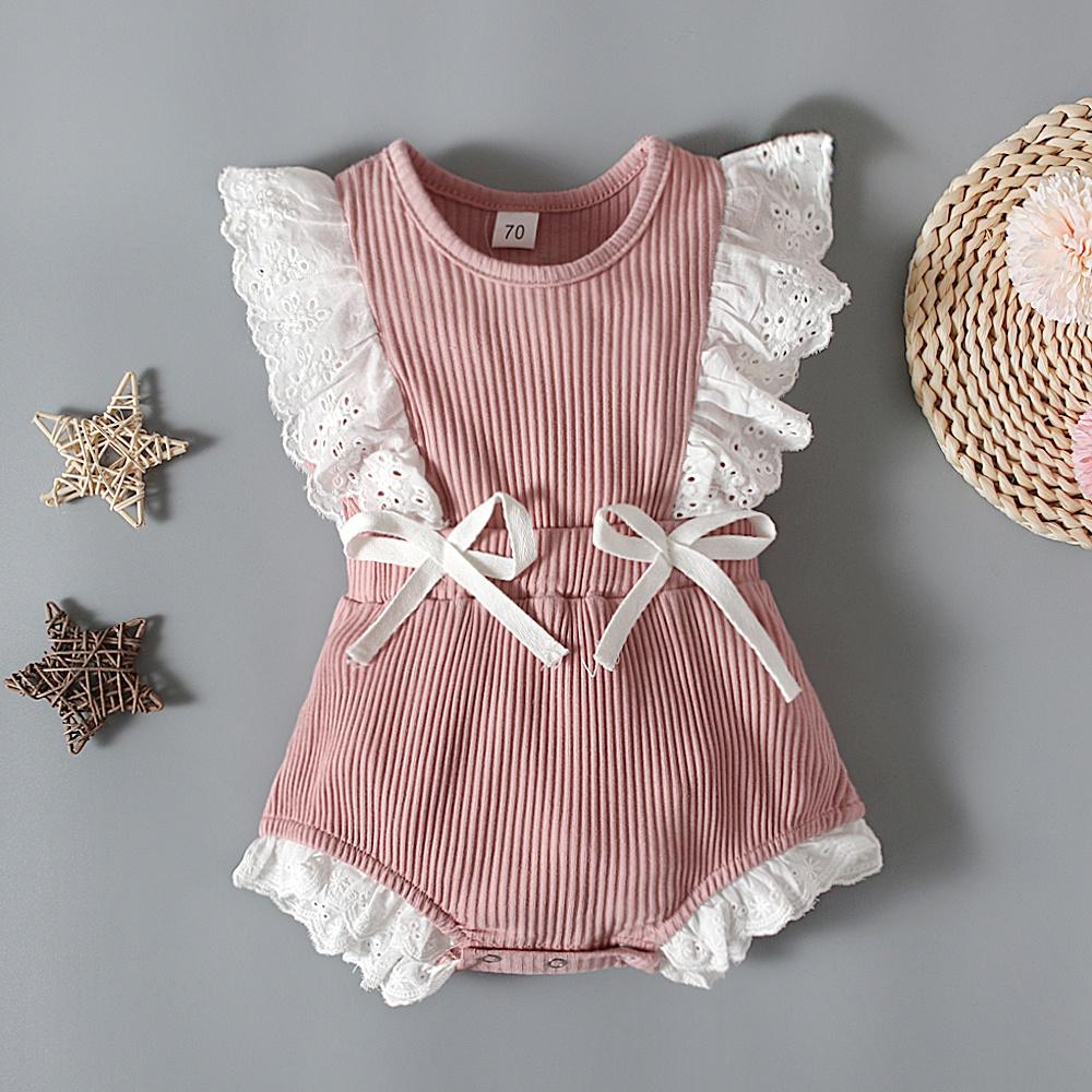 Комбинезон с кружевными рукавами для новорожденных девочек, комбинезон, одежда для детей 0–24 месяцев