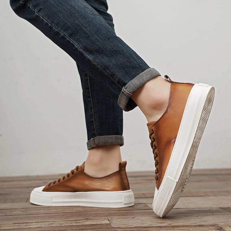 Genuine Leather Men Casual Shoes Lace Up Oxfords Luxury Brand Men's Sneakers Trendy Man Vulcanize Shoes Male Skateboard Footwear