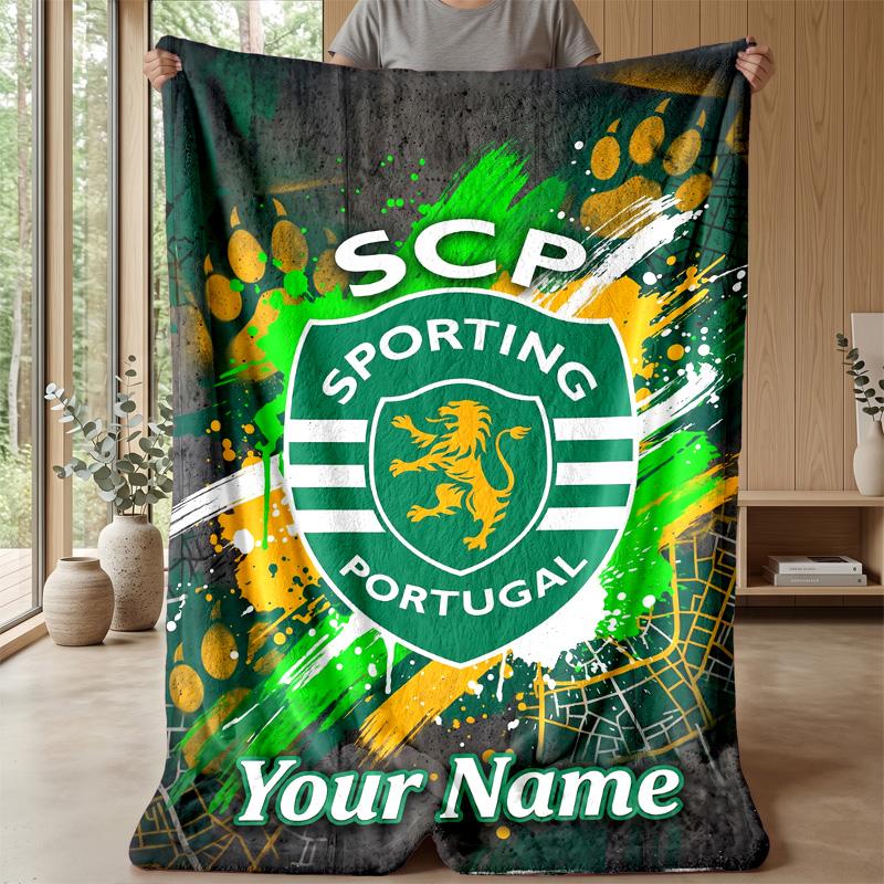 Custom Text Flannel Throw Blanket, Lightweight Cozy Bed Sofa BlanketSporting CP