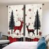 2 Pieces - Christmas curtain checkered Christmas reindeer, tree and snowflake print curtains, home decoration, room decoration