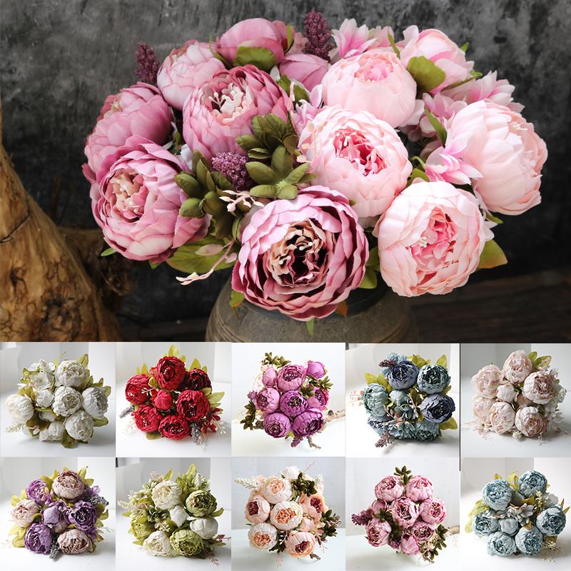 13 Heads Silk Peony Artificial Fake Flowers Wedding Bouquet Home Party Decor