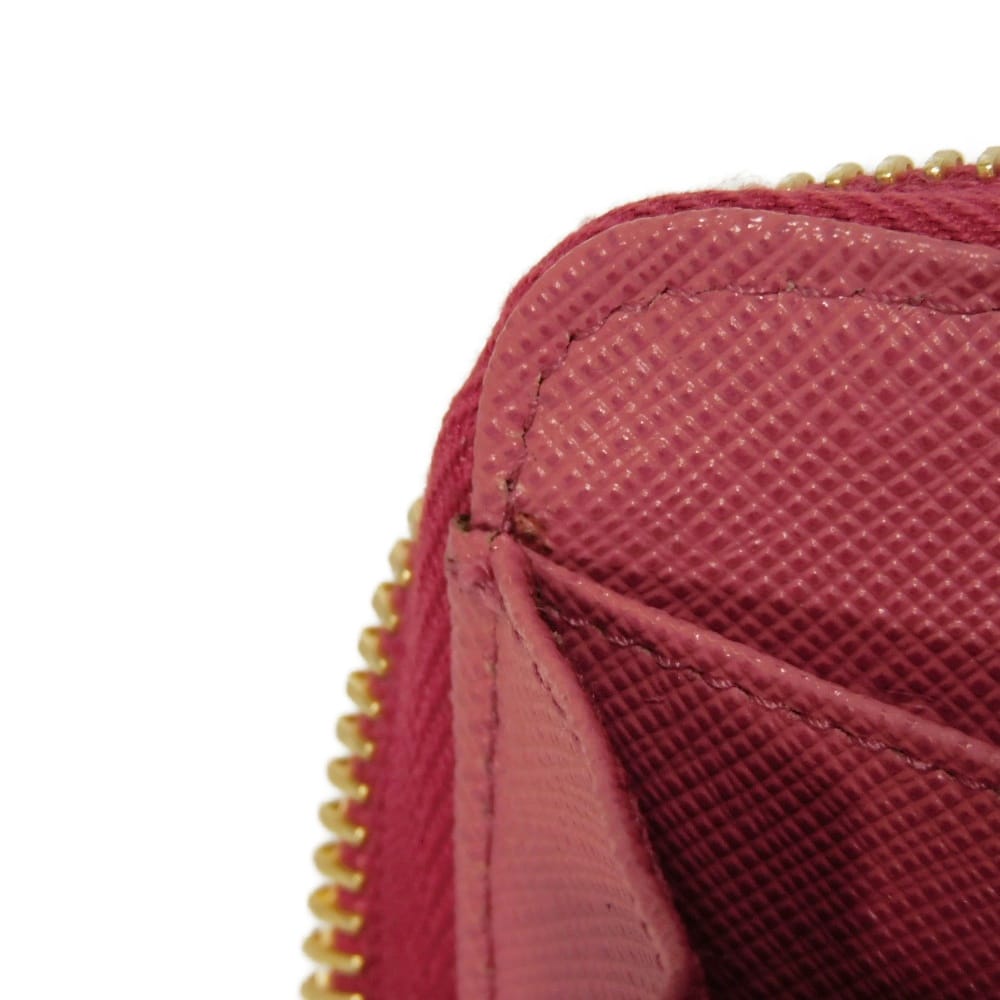 Подержанный 11569 Кошелек для монет Saffiano 1MM268 QHH F0505 7943 Розовый Картхолдер на молнии с треугольным логотипом Peonia Женский от