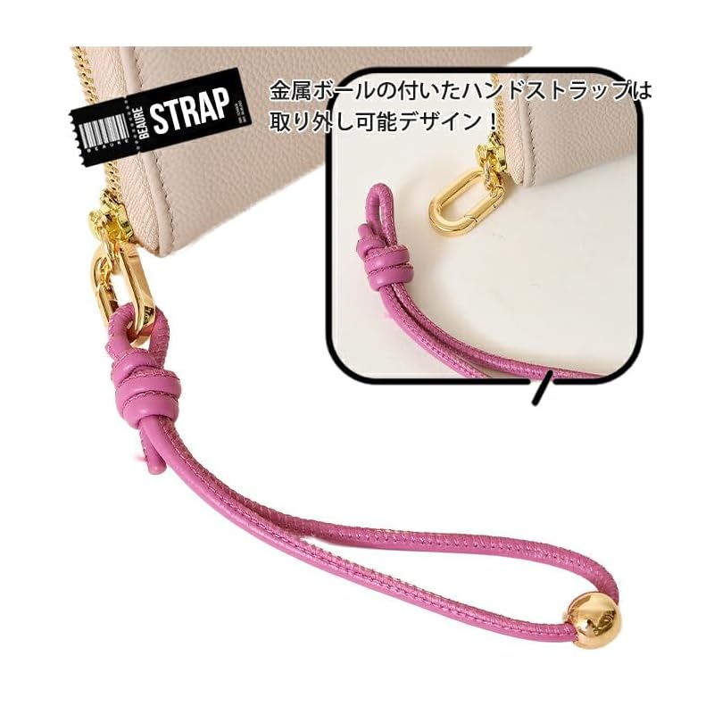 [BEAURE] [Vuret] B-24096 genuine leather short wallet round zipper mini wallet bi-fold with hand strap ladies P.Beige