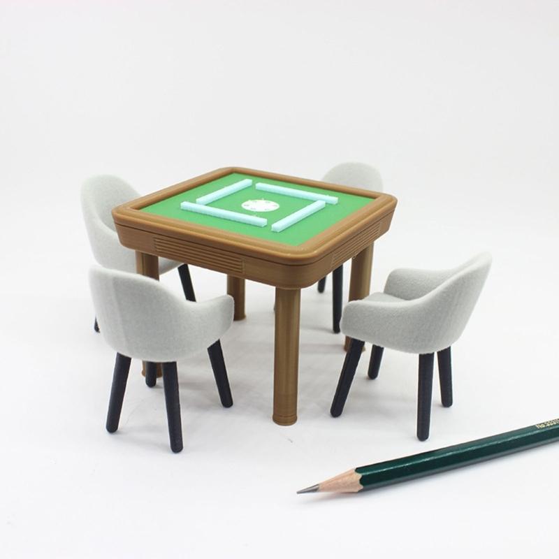 1/12 Scale Miniature Mahjong Table and Chair Model Figurine For Doll House With Realistic And Fine Detail Scene Setting
