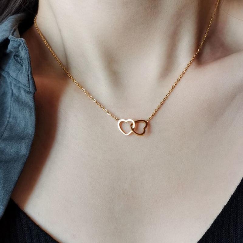 2023 Европа, Америка, Япония и Южная Корея Двойное кольцо Сердце Ожерелье Женщины и Ювелирные изделия Вечеринка Банкет Подарок для пары