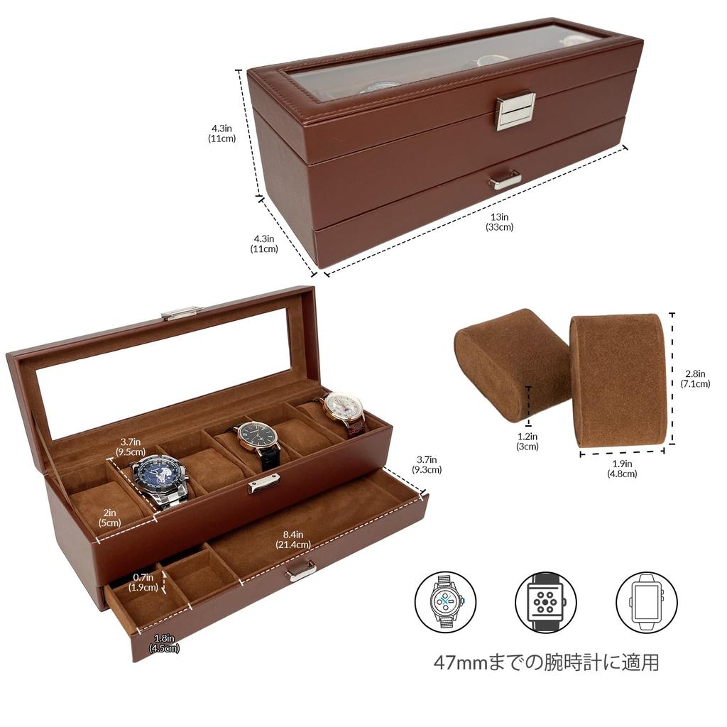 Mocamoro Часы Вмещает 6 Часов Коллекция Роскошных Часов для Подарочный Кейс из Прозрачного Стекла, Часы, Двухъярусная Коробка, Мужские, Топ, Дисплей,