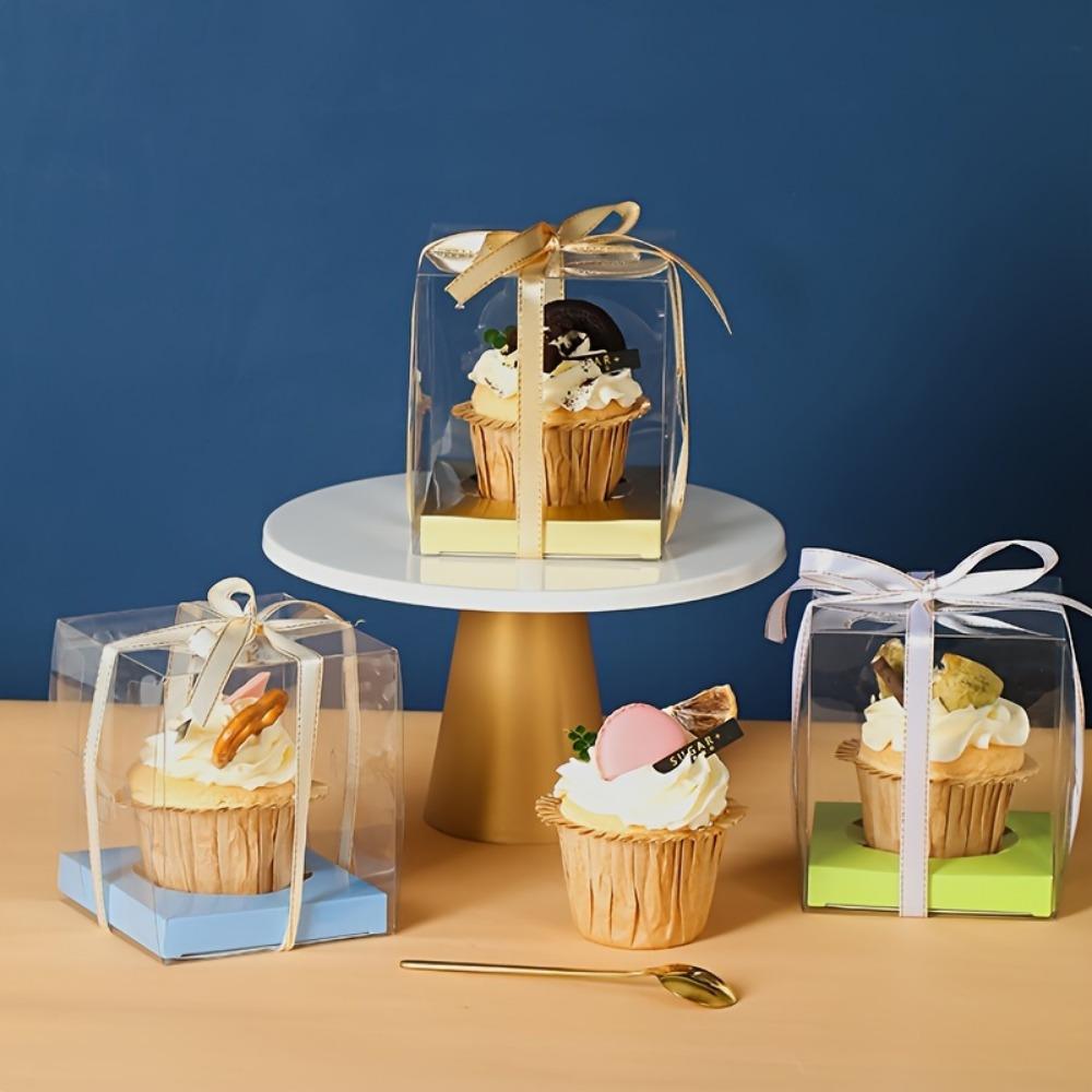 20pcs Clear Plastic Gift Packing Box Cake Boxes Bakery Boxes for Single Cupcake for Cake Chocolates Cookie Pie and More Pastries Birthday Party Favor