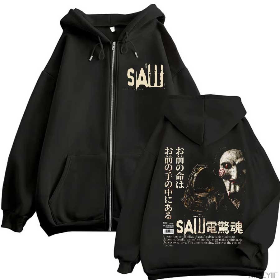 Movie Saw Horror Head Torture Hoodie Zipper Men Women Jacket Hiphop Streetwear Outfit Sweatshirt Tops SAW3