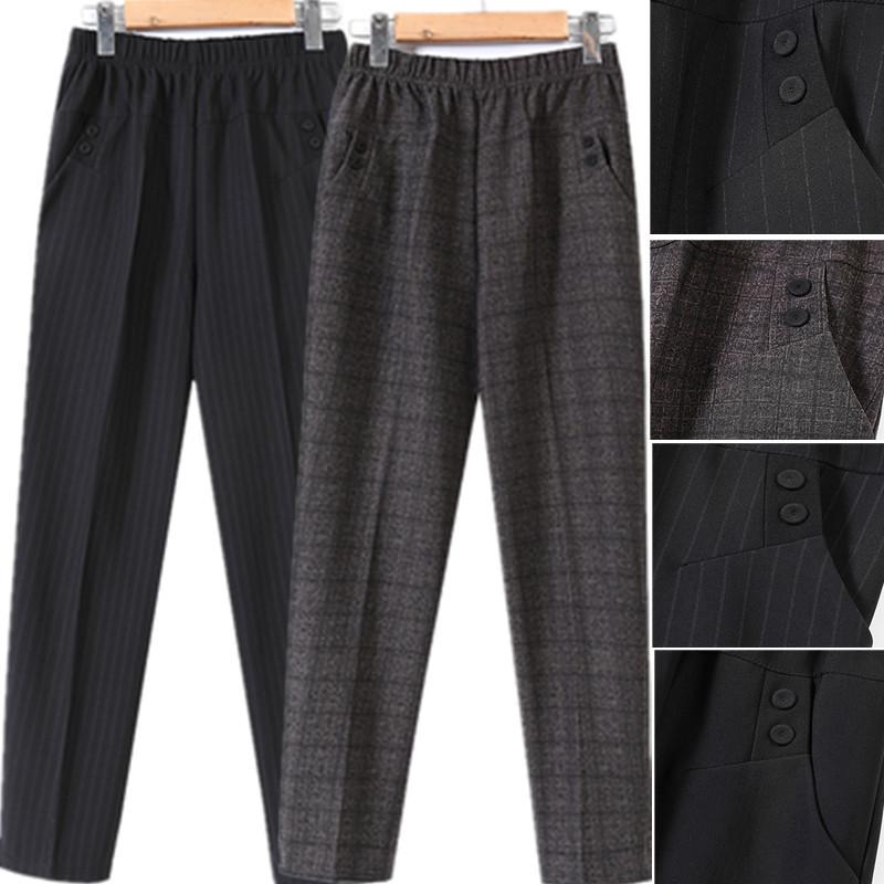 Осень-зима флисовые женские повседневные прямые брюки среднего возраста с эластичной резинкой на талии, женские брюки большого размера