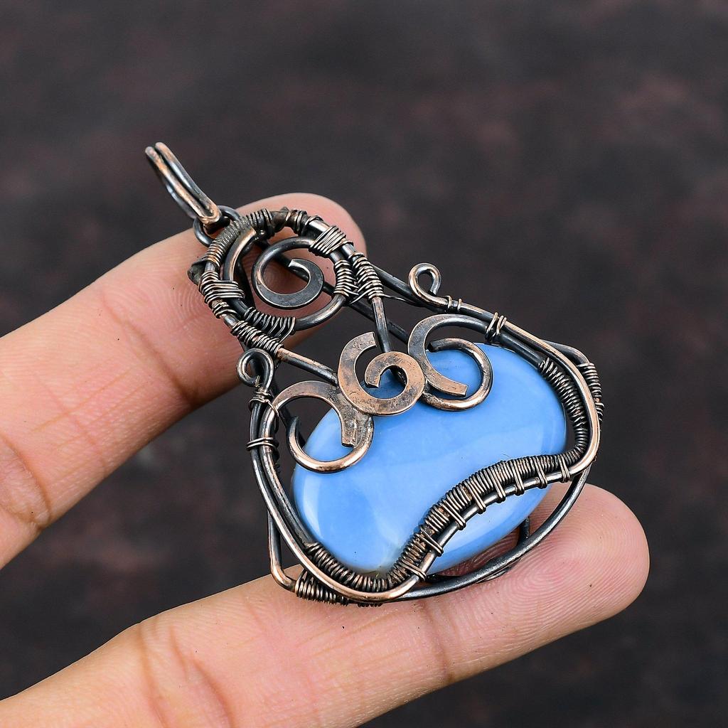 Подвеска Owyhee Blue Opal, подвеска из медной проволоки, подвеска ручной работы из драгоценных камней, медные украшения, подвеска в стиле бохо, подвеска Owyhee Blue Opal, украшения для подарка
