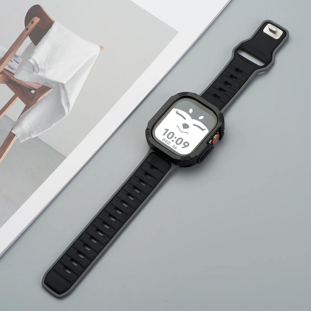 Ремешок+Чехол для Apple Watch 49мм 44 45 46ММ TPU+PC Защитный Бампер Силиконовый Ремешок для Iwatch Серии 10 9 8 7 6 5 4 Se Ultra 1 2