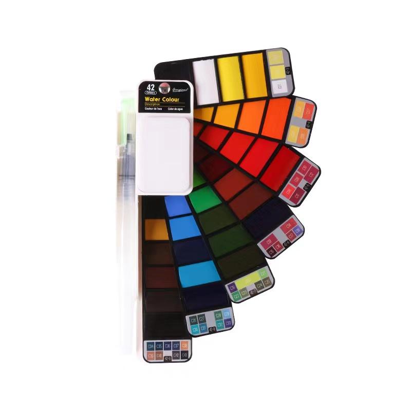 Набор 18/25/33/42 цветов, складной водоворот, набор однотонных акварельных пигментных красок с водяной кистью, яркий цвет