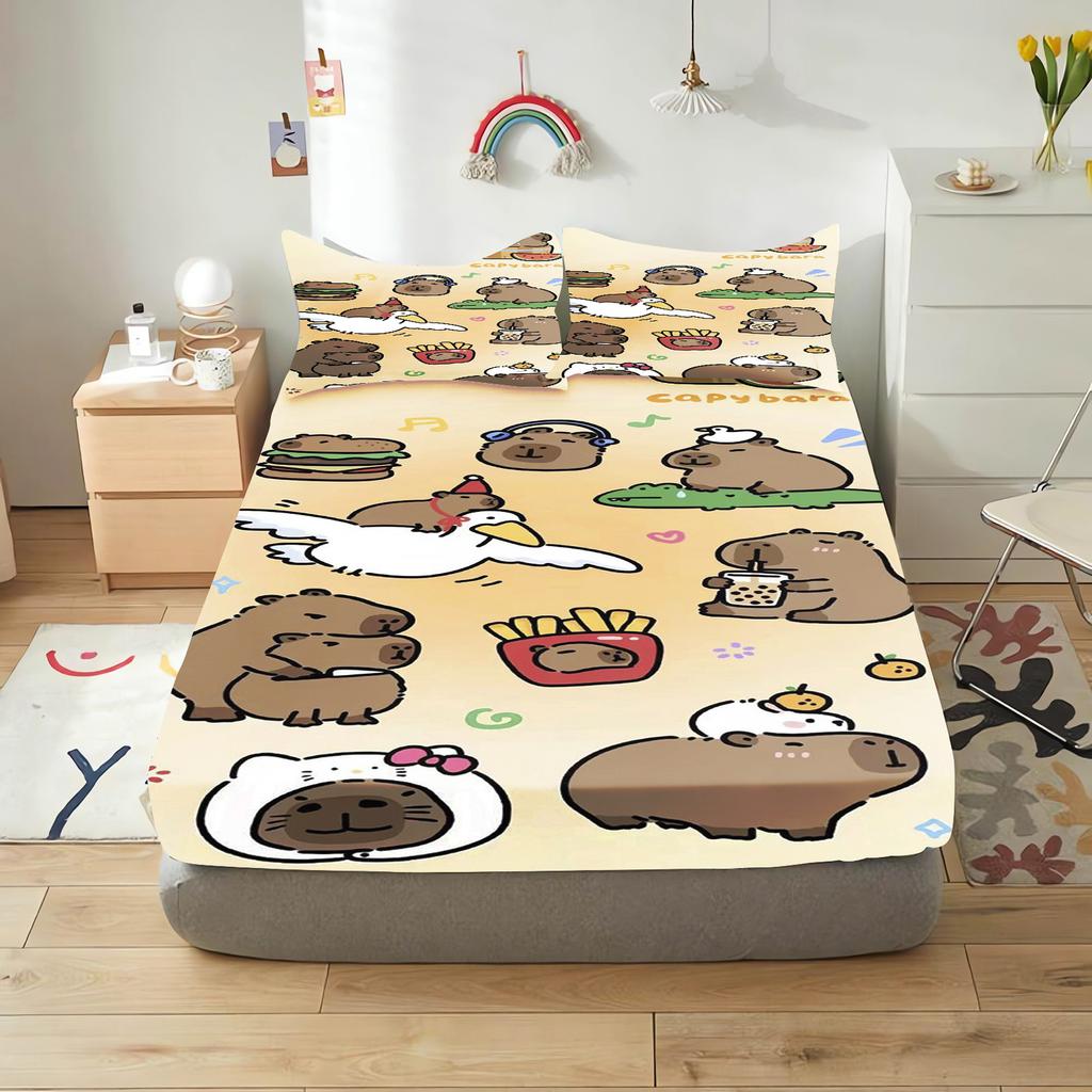Детская простыня с мультяшным рисунком Капибары, милый цифровой принт, подходит для младенцев и подростков, с эластичным поясом.