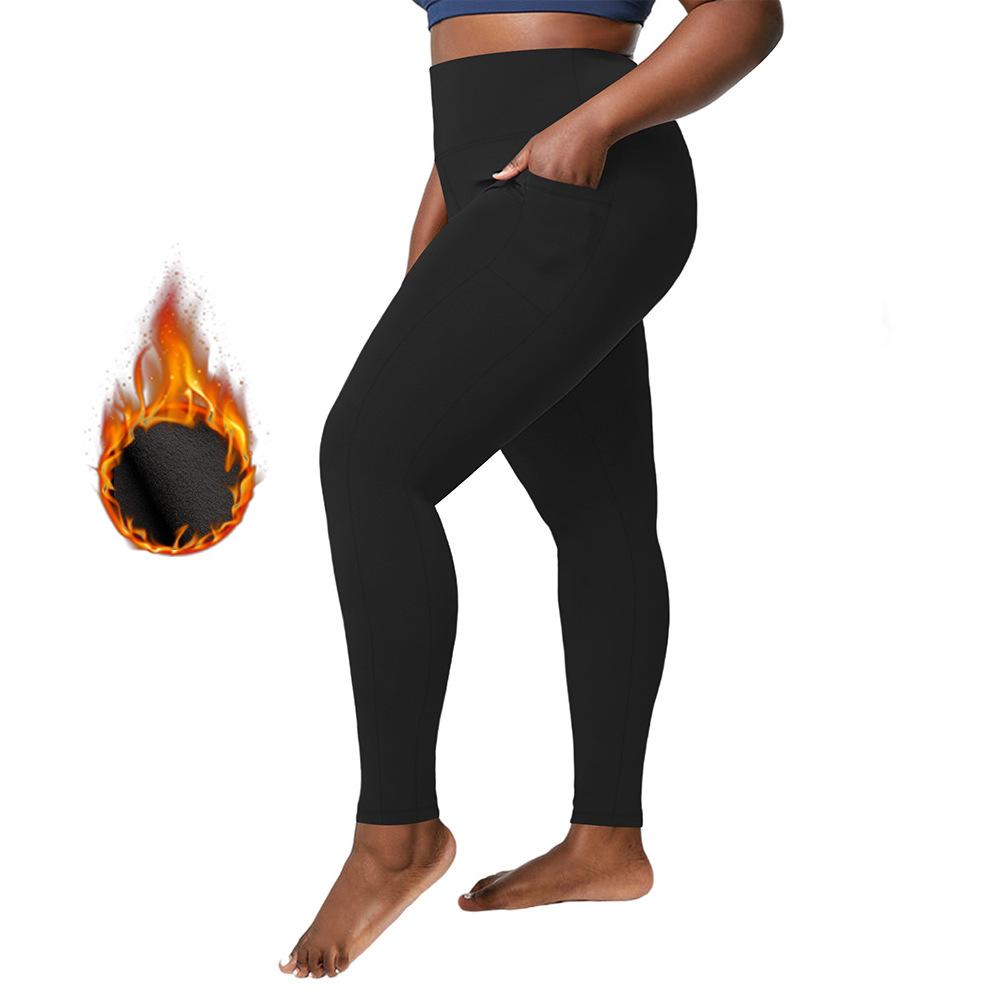 Карманные Плюс-сайз Осенне-зимние Флисовые Йога-брюки Женские с высокой талией Длина 9 дюймов Фитнес Зимние Йога-брюки