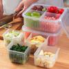 4 Grid Drain Storage Box with Lid Sealed Sub-Packed Box New Fridge Food Storage Crisper