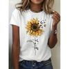 Women's Sunflower Butterfly Pattern Printed T-shirt Casual Short Sleeve Top, Suitable for Summer Fashion Women's Clothing