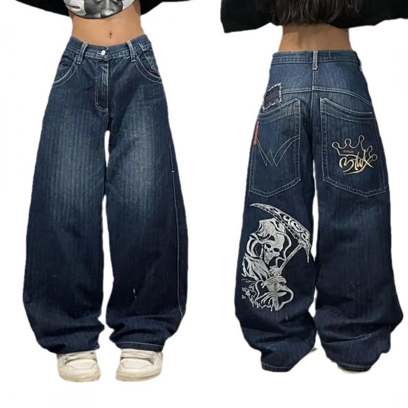 JNCO Уличная одежда Y2K Хип-хоп Принт Широкие Джинсы Деним Мужские Женские Осень Повседневные