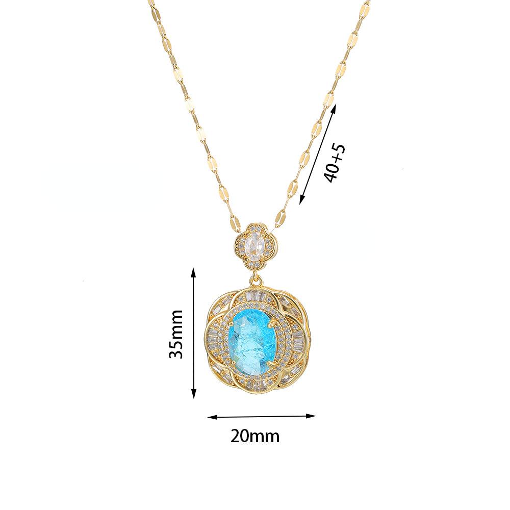 Luxurious Imitation Emerald Gemstone Pendant Necklace for Women 2024 New Stainless Steel Chain Jewelry Party Accessories