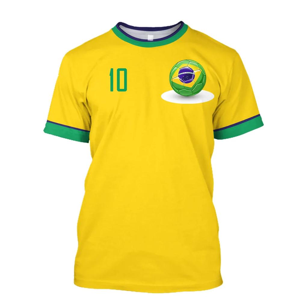 Summer Men's Brazil Flag 3D Printed Soccer Jersey Casual Sports World Cup T-shirt