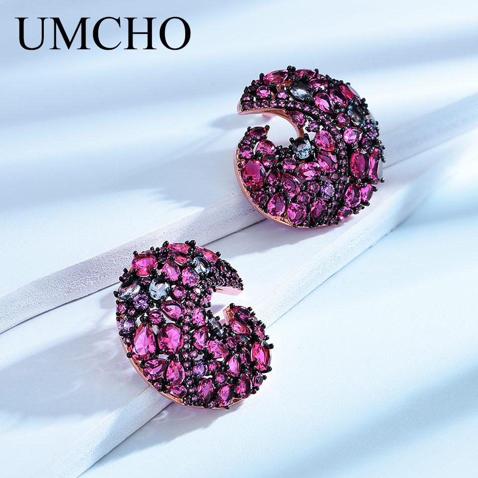 Umcho Настоящие серьги-гвоздики из стерлингового серебра 925 пробы, созданные с помощью нано-цветных драгоценных камней, для женщин, свадебный подарок, ювелирные украшения