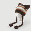 Furry Cartoon Head Cover with Ear for Outdoor Sports Striped Hat with Ear Oversized Headgear Hat for Winter