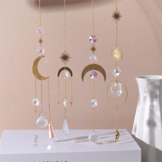 Hanging Ornament Shatterproof Eye-catching Metallic Faux Crystal Moon Star Sun-catcher Ornament Wind Chimes