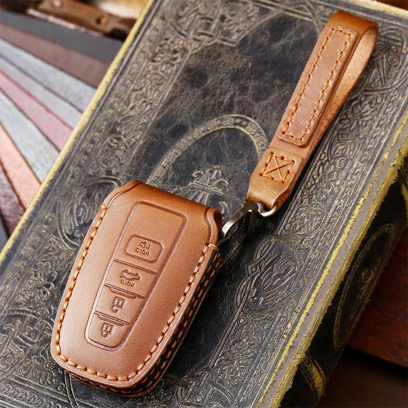 Leather Car Key Case Cover Case Fob Protector Accessories for Toyota Carola Vios Camry Corolla Keychain Holder Keyring Shell Bag