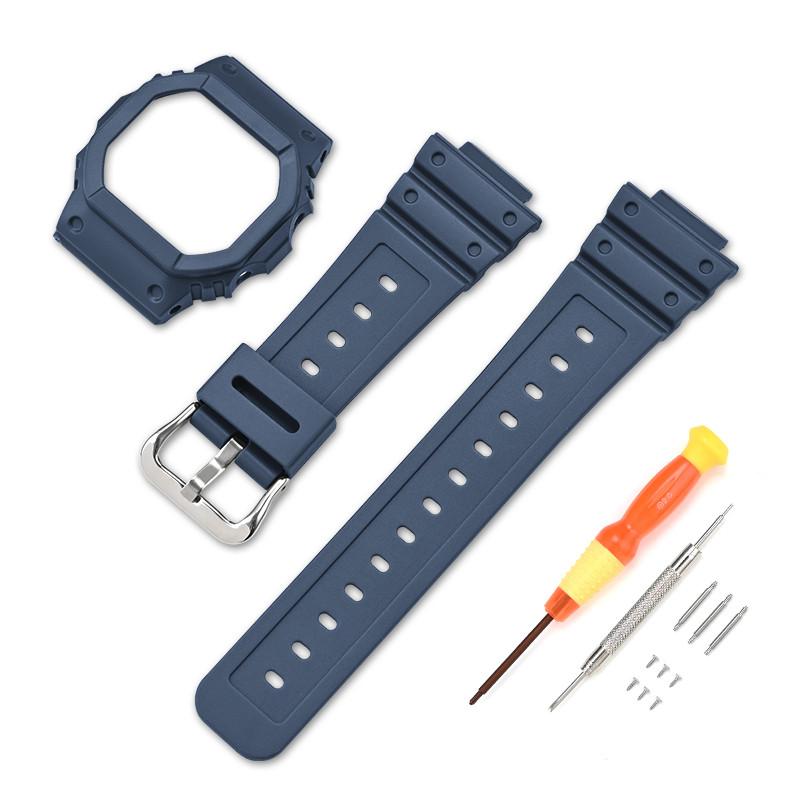 Strap With Case for Casio G-Shock DW-5600 DW-5000 GW-M5610 GLX-5600 Men Women Replacement Rubber Resin Shell Watch Band Bracelet