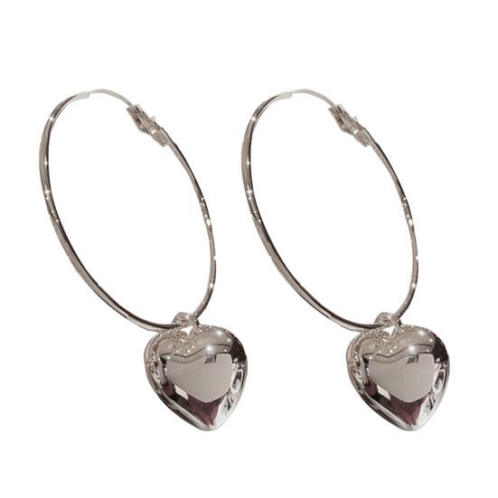 1 Pair Hoop Earrings Round Heart Pendant Plated Jewelry Exaggerated Appearance Dangle