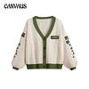 Autumn and Winter Women's Leaf Embroidery Lantern Sleeve Sweater Loose Casual Knit Cardigan