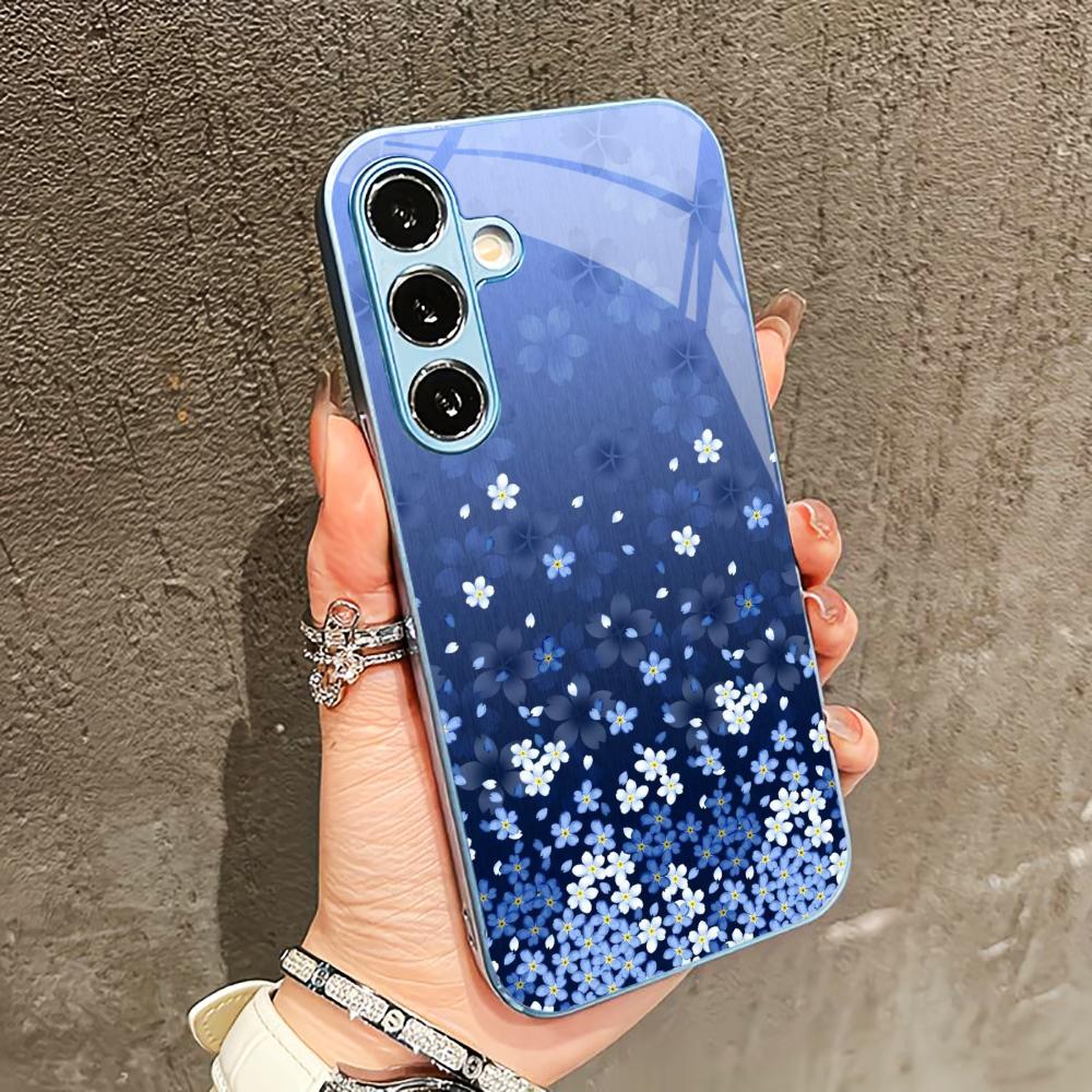 Сине-белые цветы Чехол для телефона для Samsung Galaxy S26 S25 S24 S23 S22 FE Ultra Plus Встроенное стекло ощущение голого телефона Мужчины женщины
