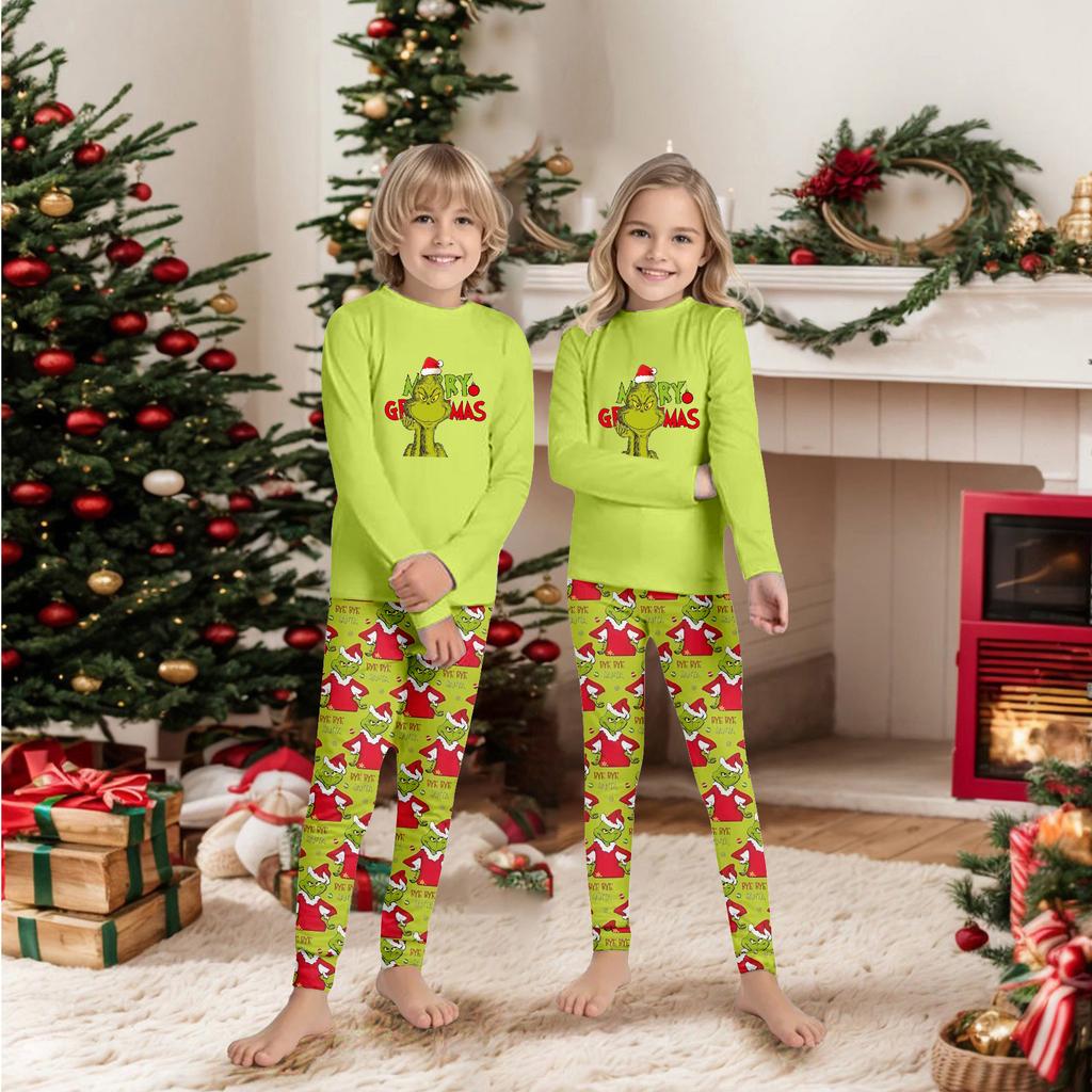 Рождественские принты Семейный комплект с длинными рукавами (топы + штаны) Семейные комплекты