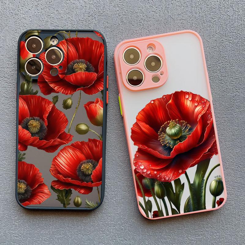 Чехол 'Цветок мака Горячий красный' для iPhone 17 16 12 13 Pro Max Mini 11 14 15 Pro Max XS X XR 7 8 Plus Ударопрочные задние крышки