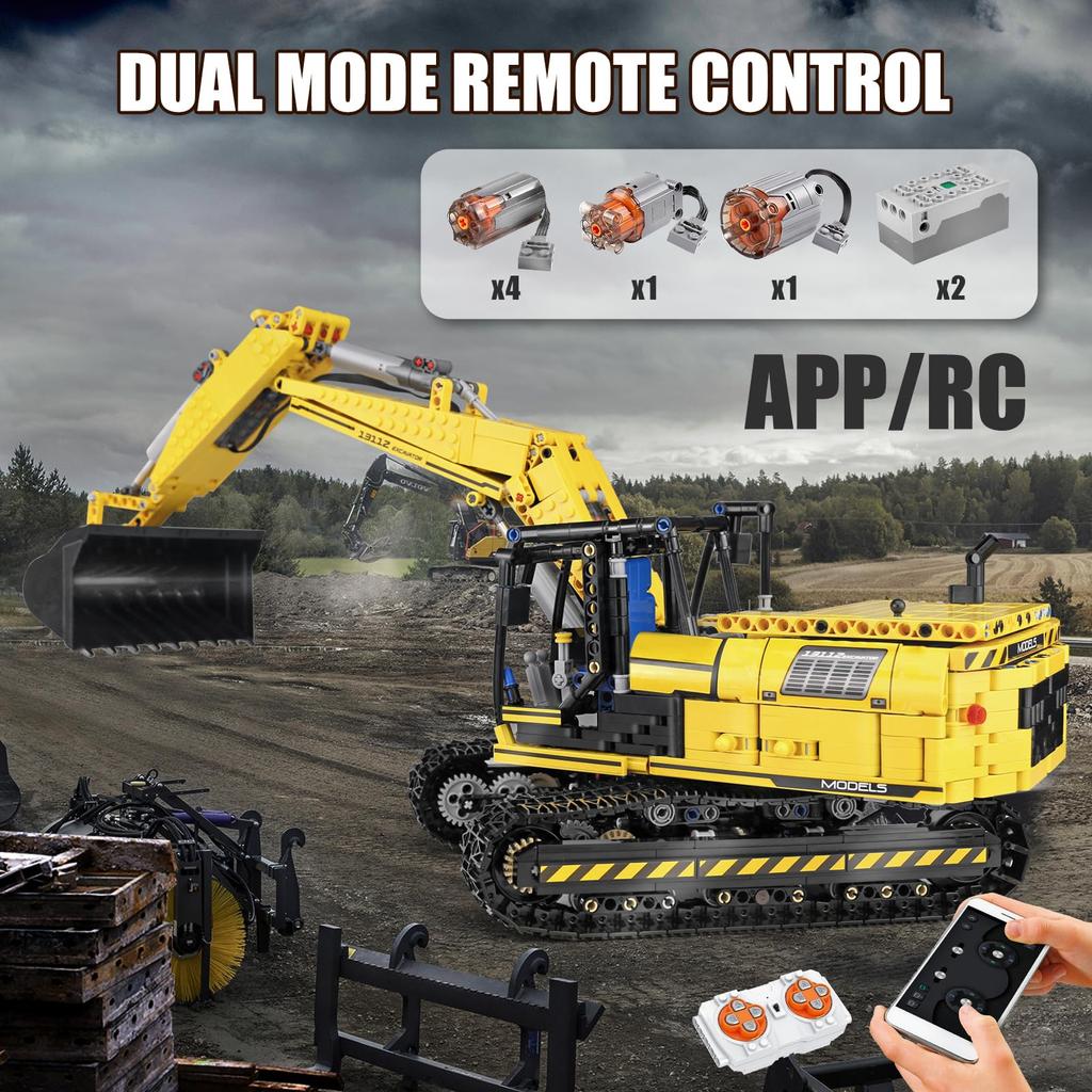 Mold King STEM Technology Scale RC Excavation Block 1830 Remote Control Rechargeable Excavation Car Block Suitable for Children and Adults 120 Set,