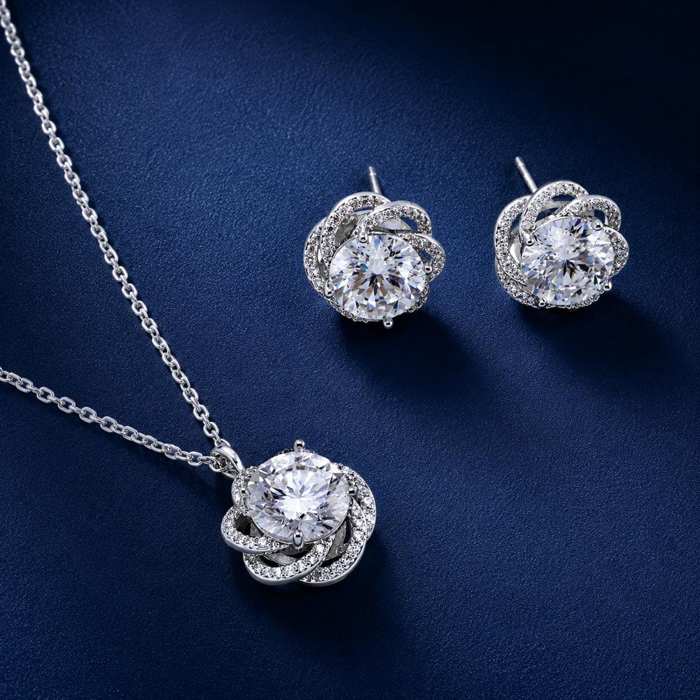 Ожерелье и роскошные серьги-гвоздики с цирконием Moissanite Rose Firework - Женский нишевый дизайн, хит продаж