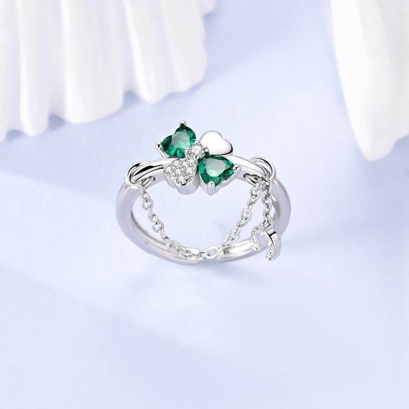 Clover Adjustable Ring 925 Sterling Silver Original Open Rings for Women Wedding Jewelry Gift