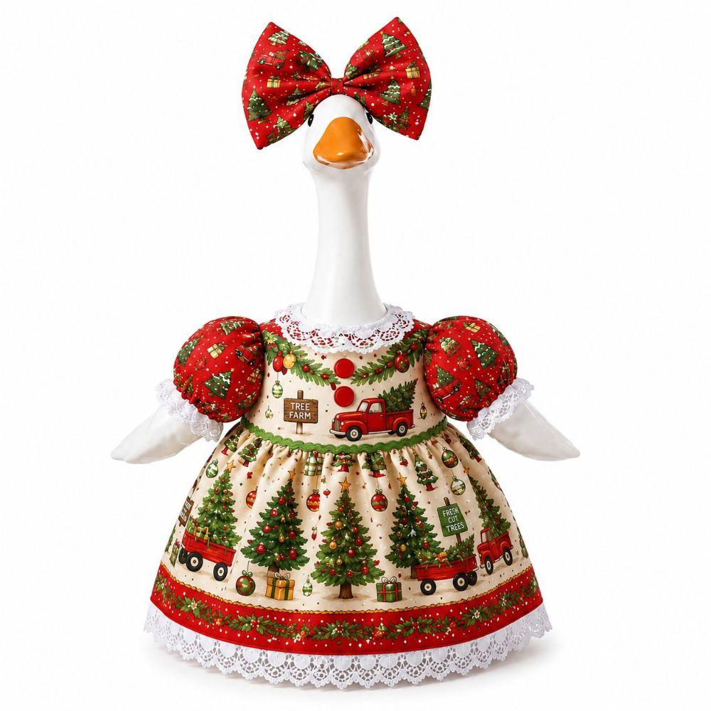 Lace Dress Goose Costume Outfit Red Truck Print Christmas Farm Dress Yard Decoration