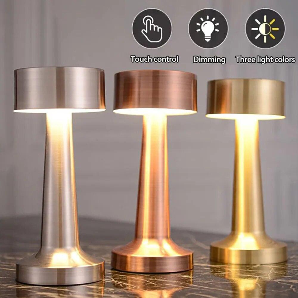 1PC Tricolor Dimming Retro Table Lamp Metal Touch Decor for Bar Coffee Table Restaurant Decoration Light Desk LED Rechargeable Night