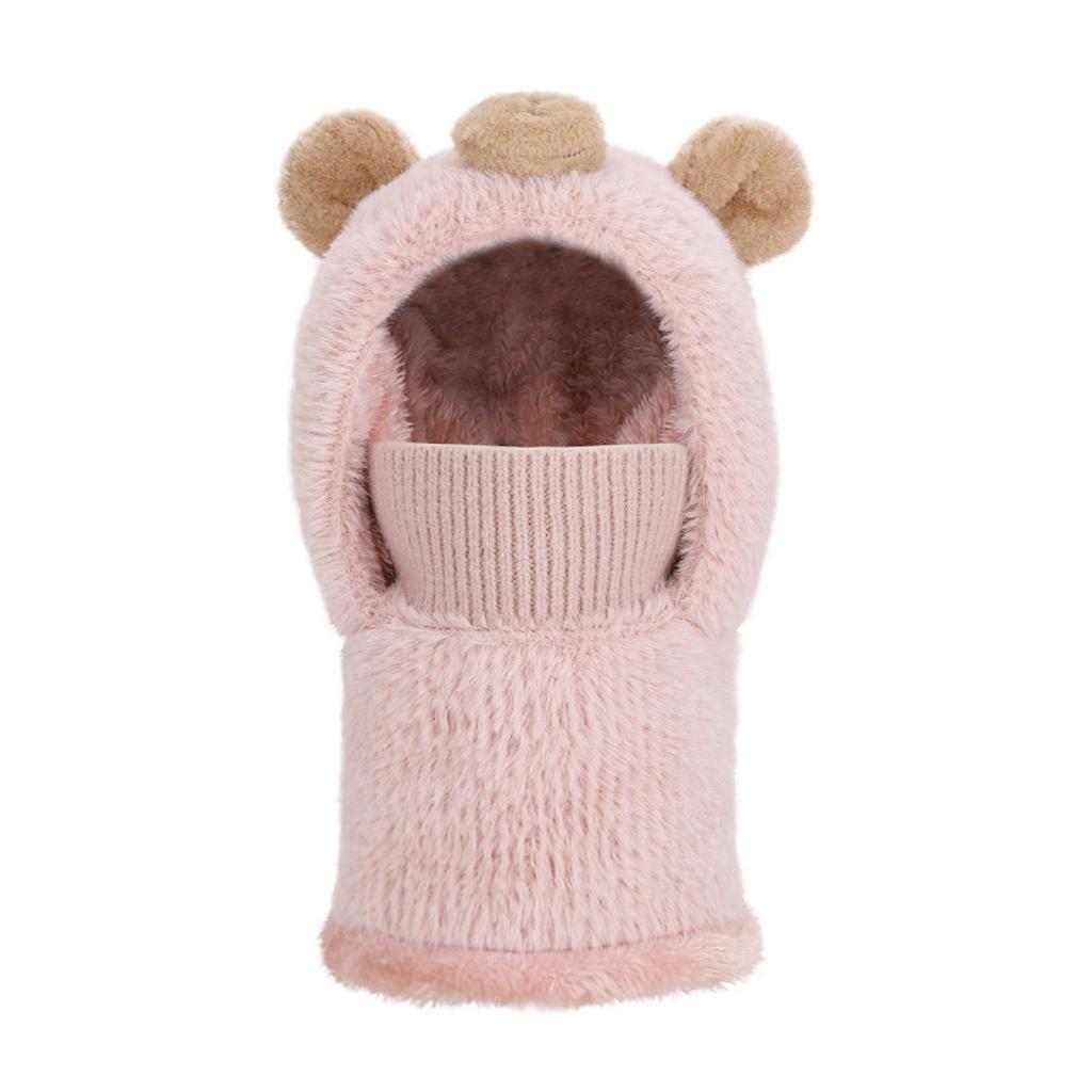 Детская плюшевая теплая шапка-пуловер с плюшевой маской и шеей