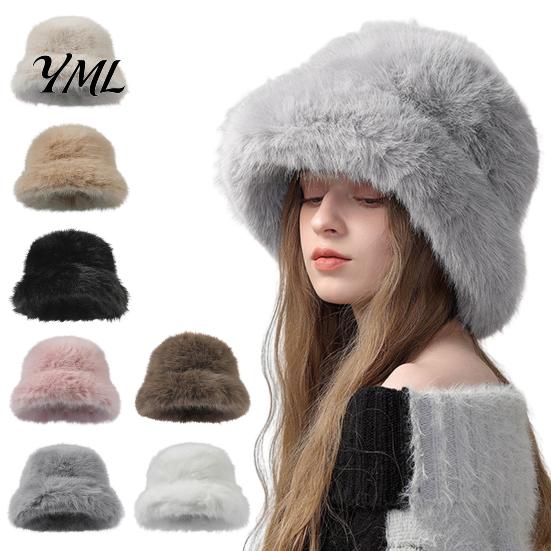 Stylish Winter Accessory Faux Fur Bucket Hat for Women, Fuzzy Warm Fisherman Cap, Soft Plush Fluffy Cold Weather Ear Protection Hiking