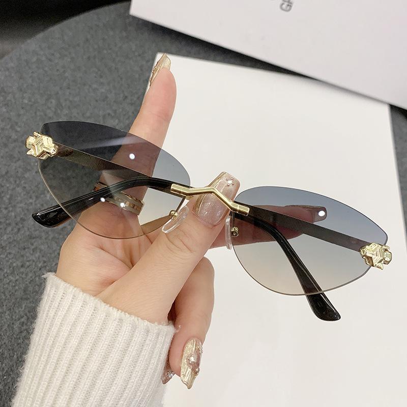 Очки женские Leopard Head металлические солнцезащитные очки без оправы персонализированные солнцезащитные очки кошачий глаз мужские