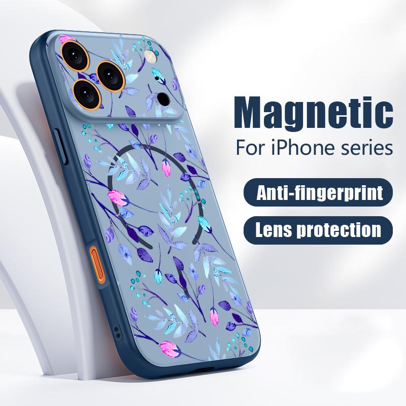 Чехол с узором ветки цветущего персика Для iPhone 17 Pro Max Магнитный Для Magsafe Гибридная Тонкая Матовая Крышка Для iPhone 16 15 14 13 Pro Max