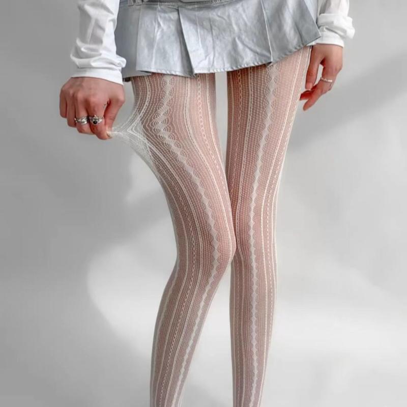 Lolita Stockings Womens Sexy Fishnet Tights Sexy Geometric Striped Pantyhose Rattan Mesh Lace Gothic Seamless Fishnet Legging