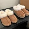 Genuine Leather Women's Wool Slippers Warm Flat Bottom Outdoor Non-slip Winter Shoes Natural Fur Thick Bottom Women's Snow Boots