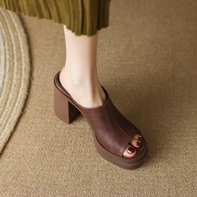 Коричневый бежевый белый весна и лето новые босоножки на высоком каблуке платформа водонепроницаемая платформа толстый каблук тапочки