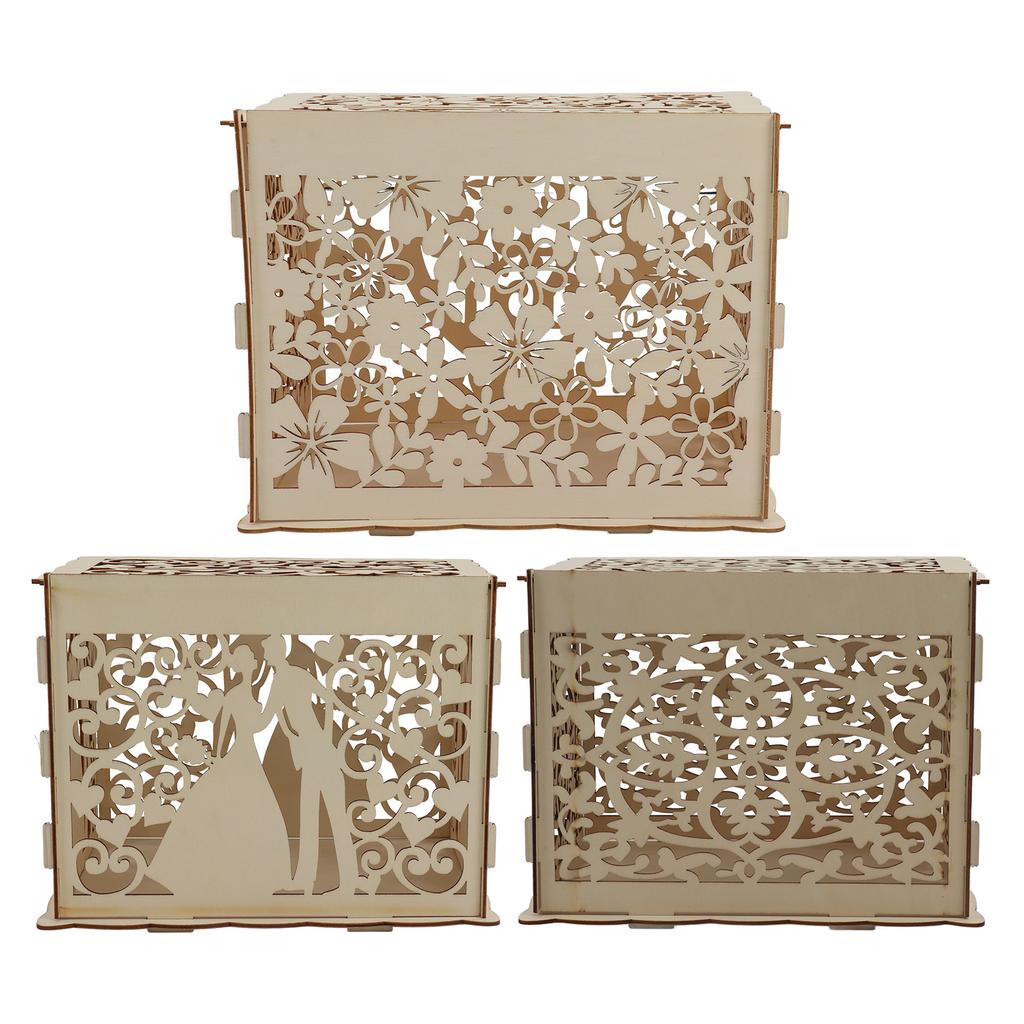 DIY Hollow Wooden Box Gift Card Money Case Wedding Reception Decoration Box Easy Assembly