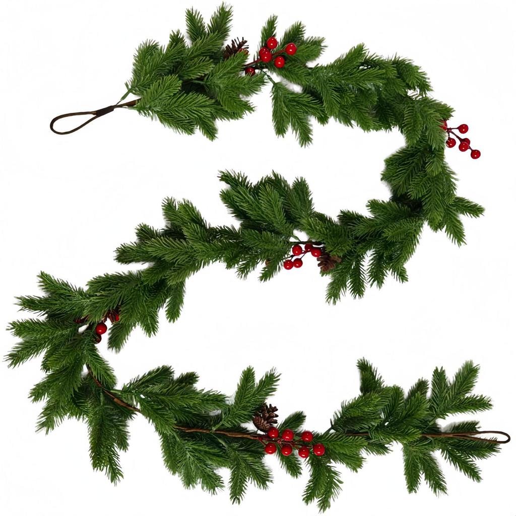 Festive Pine Branches with Red Berries & Cones - Fireplace Arch Decoration